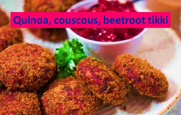 Quinoa couscous beetroot tikki