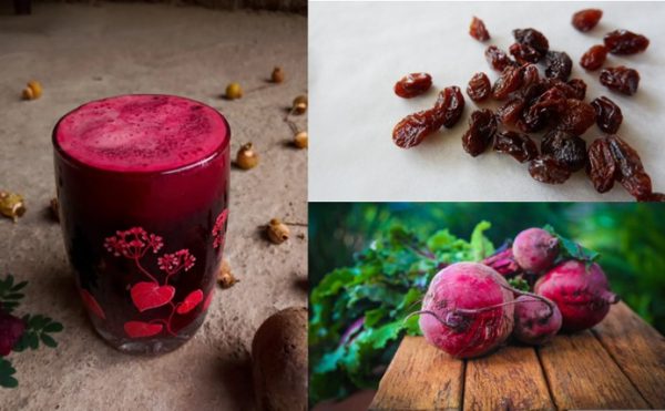 Beetroot raisin juice